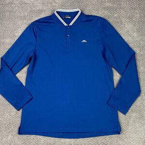 J. Lindeberg Polo Shirt Men's XL Blue Tyson Long Sleeve Regular Fit GMJT07801